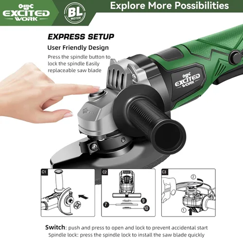 Miniatura 3 de Amoladora Angular Inalámbrica, Herramientas Eléctricas Amoladora Eléctrica de 20V 5 pulgadas con 2 x Baterías de 4.5Ah, Mango Ajustable, Motor sin