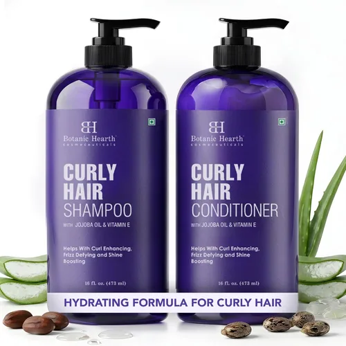 Botanic Hearth Juego de champú y acondicionador para cabello rizado para cabello rizado | Desenreda, define y mejora los rizos | Con aceite de
