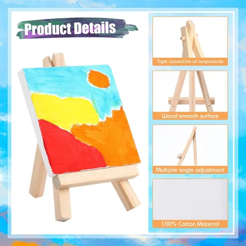 Miniatura 3 de Fuutreo Juego de 200 piezas de mini lienzo y caballete, 100 mini lienzos estirados con 100 caballetes de madera para verter acrílico, pintura al