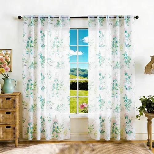 Miniatura 21 de youleyar Cortinas traslúcidas florales para sala de estar, 2 paneles de 54 pulgadas de largo, cortinas semitransparentes blancas con estampado