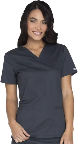 Cherokee WW630 - Camiseta médica moderna y clásica con cuello en V para mujer, con 3 bolsillos, elástica en 2 direcciones, tela ultrasuave y