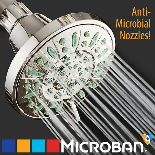 Miniatura 2 de AquaDance Cabezal de ducha antimicrobiano/antiobstrucción de alta presión de 6 ajustes, protección de boquilla Microban contra el crecimiento