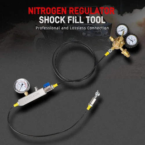 Miniatura 2 de Kit de Llenado de Amortiguador de Nitrógeno con Manómetro de Nitrógeno de 700 Psi y Válvula Schrader, Regulador de Nitrógeno para Llenado