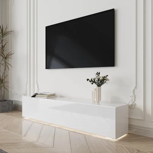Miniatura 3 de Soporte de TV flotante con LED para TV de 60, 65, 70 pulgadas, brillante centro de entretenimiento moderno montado en la pared con almacenamiento