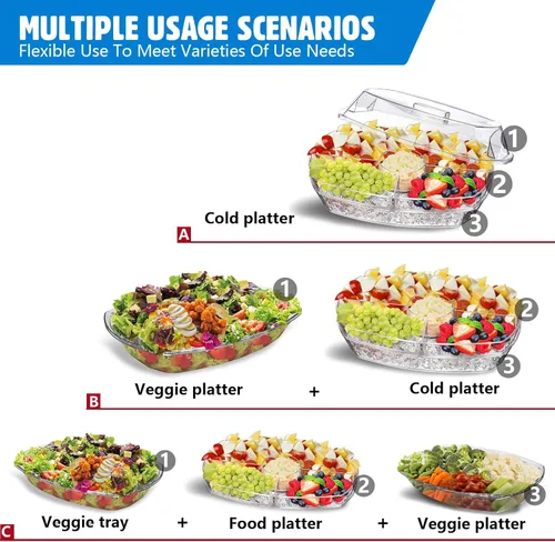 Miniatura 7 de INNOVATIVE LIFE Bandejas de frutas para servir para fiestas, bandeja de aperitivos de 15 pulgadas en hielo, platos de fiesta para servir alimentos