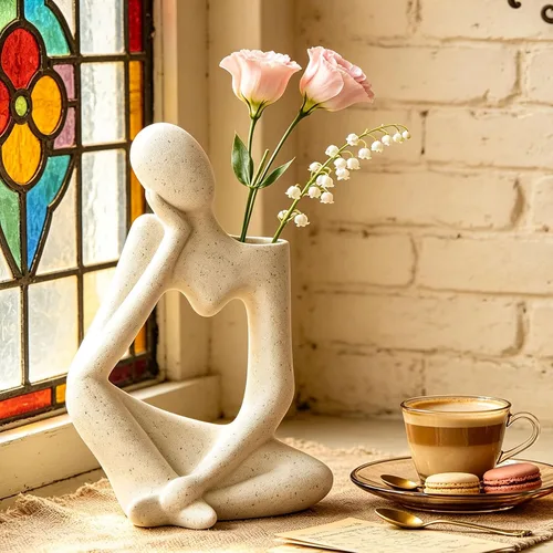 Arawat White Thinker - Florero de cerámica para decoración del hogar, moderno y bonito jarrón bohemio para decoración de mesa y habitación, jarrones