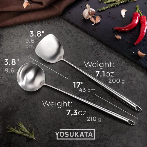 Miniatura 7 de YOSUKATA Juego de sartén Wok de acero al carbono de 14 pulgadas, presazonada, espátula y cucharón para wok de 17 pulgadas, resistente al calor, apto