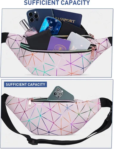 Miniatura 3 de Livacasa - Cangurera holográfica linda, brillante e impermeable para mujer, cangurera para viajes, fiestas, festivales, correr y senderismo