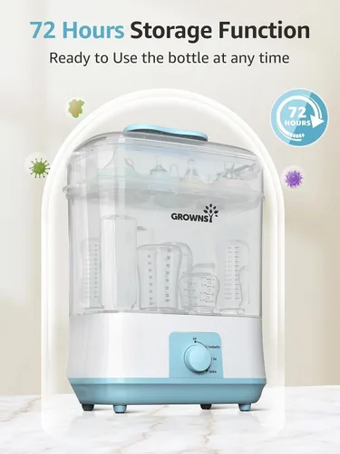 Miniatura 6 de Grownsy Esterilizador y secador de biberones ajustable 4 en 1 de gran capacidad, capacidad para 8 biberones, esterilizador eléctrico de vapor