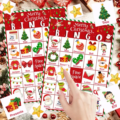 Miniatura 5 de Officygnet Juego de bingo de Navidad para niños, tarjetas de bingo de Navidad para 32 jugadores para actividades familiares, grupos grandes, aula