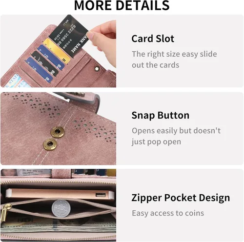 Miniatura 4 de SENDEFN Cartera de cuero para mujer, con bloqueo RFID, tarjetero para tarjetas de crédito, cartera de mano para mujer