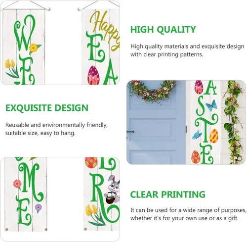 Miniatura 5 de Letrero de fiesta de Pascua para decoración de Pascua, cartel de bienvenida para puerta delantera, para colgar en interiores y exteriores