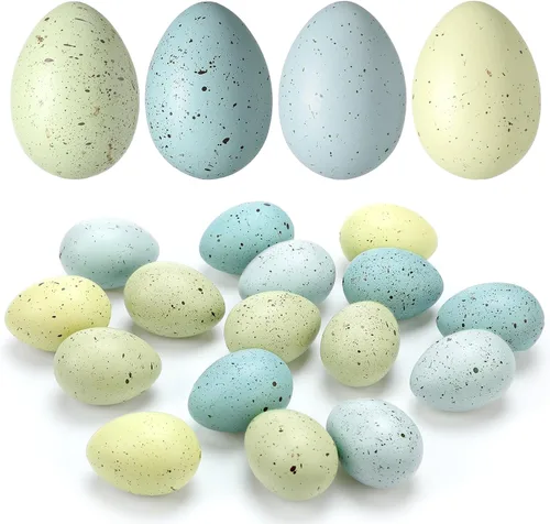 Miniatura 7 de SiliFine 16 huevos moteados de Pascua de 2.4 pulgadas, cuenco de plástico para huevos moteados, relleno de jarrón para exhibiciones de primavera