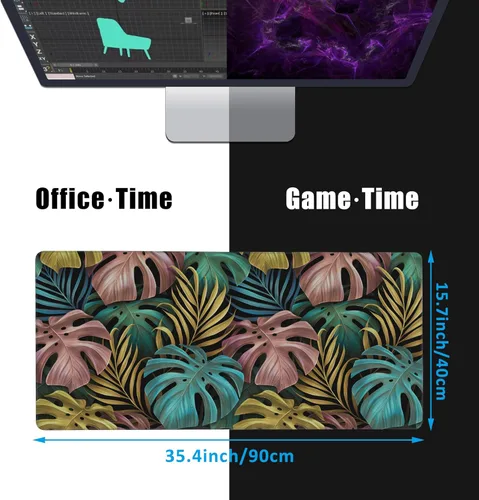 Miniatura 2 de Alfombrilla de ratón grande para juegos con hojas de palmera tropicales coloridas, tapete de escritorio impermeable para escritorio, base de goma