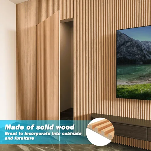 Miniatura 3 de Art3d Paneles de pared de madera de listones para decoración de interiores y techos, paquete de 4 piezas + 1 moldura final, tamaño 108 x 5.7 Roble