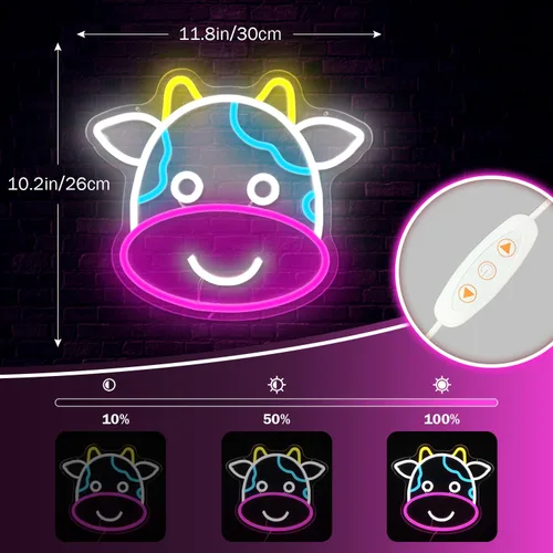 Miniatura 4 de Letrero de neón de vaca con diseño de vaca para pared, regulable, para habitación de niños, dormitorio, luces LED, decoración de animales, luz