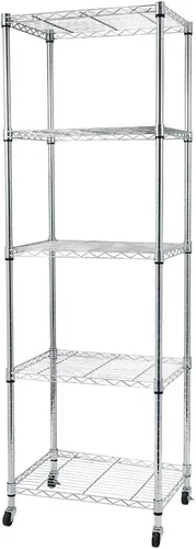 Estantería de alambre de acero, estante de almacenamiento de metal de 5 niveles con ruedas, torre de estantería de alambre de acero, estante de