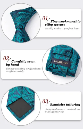 Miniatura 173 de HISDERN Corbatas para hombre, corbata de cachemira y bolsillo cuadrado tejido clásico floral para hombre, corbata de fiesta de boda
