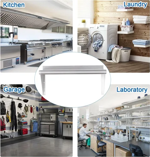 Miniatura 6 de HARDURA Estante de acero inoxidable de 12 x 36 pulgadas, estantes comerciales de 230 libras, estantería de metal para montaje en pared con protector