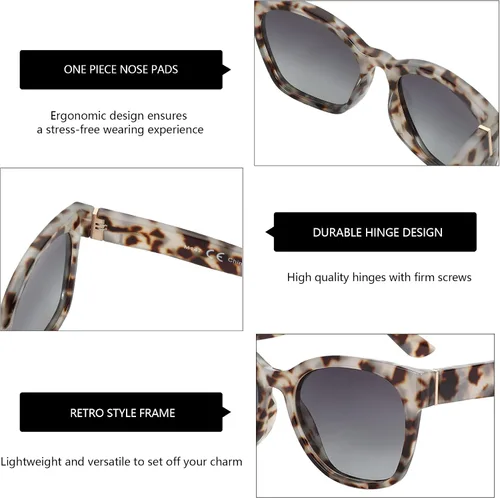 Miniatura 3 de ZENOTTIC Cateye - Gafas de sol polarizadas para mujer, gafas de sol de gran tamaño, protección UV400, estilo retro