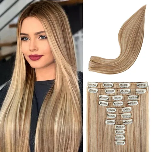 Miniatura 26 de REECHO Extensiones de cabello, 11 piezas de extensiones de cabello con clip de 24 pulgadas de largo, lacio, HE005, extensiones sintéticas naturales
