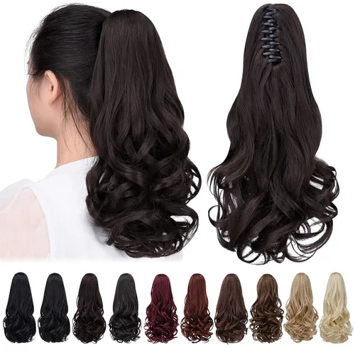 Miniatura 24 de Extensión de cola de caballo negra con clip de garra, ondulada, 10 pulgadas, 3.5 onzas, sintético, como verdaderos, postizos, para mujer, Yaki
