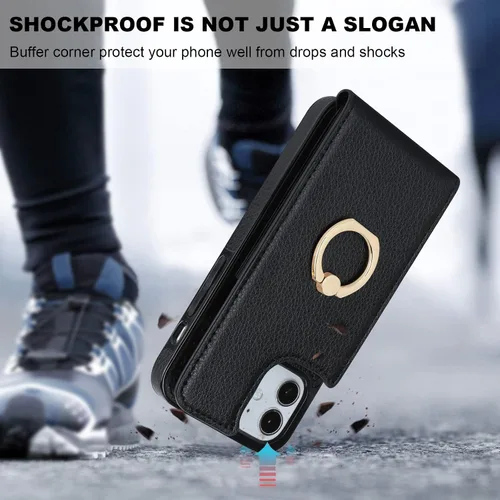 Miniatura 7 de Folosu Funda compatible con iPhone 12 Mini con soporte para tarjetas, rotación de 360°, soporte de anillo de dedo con función atril, protección