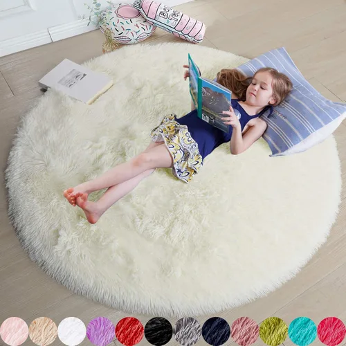 Miniatura 41 de Amdrebio Alfombra Redonda Azul Marino Oscuro de 4 Pies para Habitación de Niños Dormitorio, Alfombras de Área Circulares de Felpa Shag Esponjosa