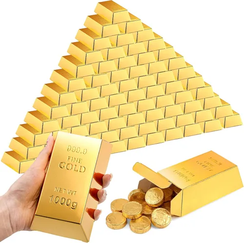 Miniatura 7 de Honoson 48 cajas de regalo falsas de barra dorada, cajas de regalo de barra dorada, cajas de regalo de papel dorado, ladrillo del tesoro