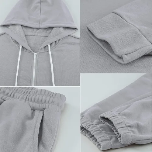 Miniatura 5 de Fixmatti Conjunto deportivo con capucha y cremallera para mujer conjunto deportivo de 2 piezas con bolsillos Blanco