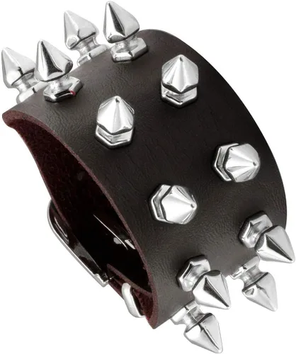 Eigso - Pulsera de cuero negro estilo punk con remaches y tachuelas de metal para Halloween, para hombres y mujeres , aleación, K4., EGSLBR00022