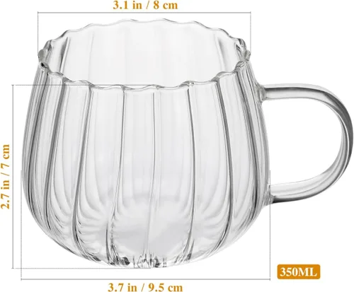 Miniatura 2 de STOBOK 2 tazas transparentes, 11.8 fl oz, tazas de vidrio en forma de calabaza con mango para leche, leche, capuchino, expreso, bebidas calientes
