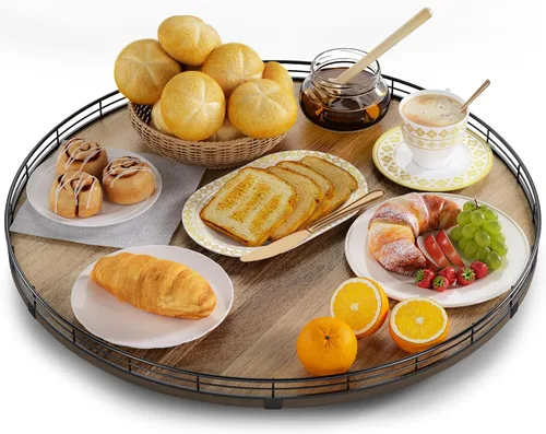 Miniatura 9 de Bandeja giratoria de tocador de Acacia de 9" para baño, organizador redondo de encimera de baño estilo granja para jabón y perfume, organizador