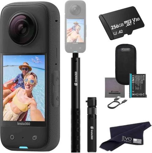 Insta360 Paquete de tiempo bala X3: cámara de acción impermeable de 360 con sensores de 1/2 pulgada de 48 MP, video HDR 360 de 5.7 K, foto de 72 MP