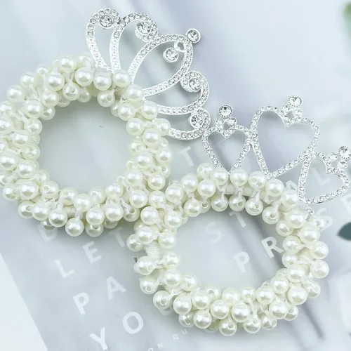 Miniatura 6 de 4 piezas de accesorios para el cabello con cuentas, cuentas de perlas blancas, coleteros elásticos para cola de caballo y lazos de cuerda de pelo
