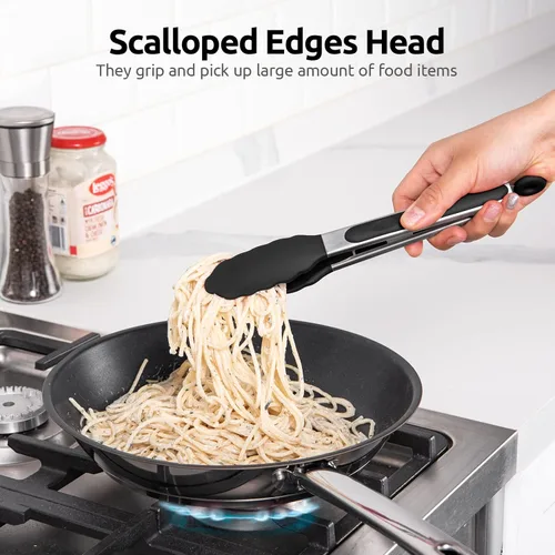 Miniatura 4 de Pinzas de cocina resistentes al calor de 600ºF: U-Taste de 9 pulgadas, pinza de cocina de silicona con puntas de goma antiadherentes firmemente Negro