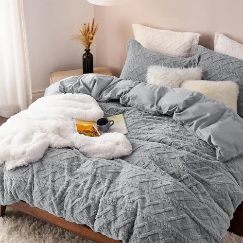 Miniatura 11 de Bedsure Juego de Edredón Tamaño Queen Beige, Juego de Cama Boho con Mechones, Ropa de Cama a Cuadros Estilo Granja Shabby Chic, 3 Piezas, 1 Edredón
