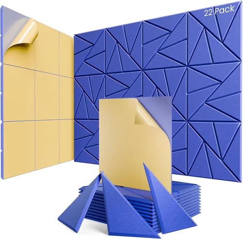 Miniatura 33 de Paquete de 12 paneles acústicos con autoadhesivos, paneles de espuma a prueba de sonido de 12 x 12 x 0.4 pulgadas, paneles de sonido de alta