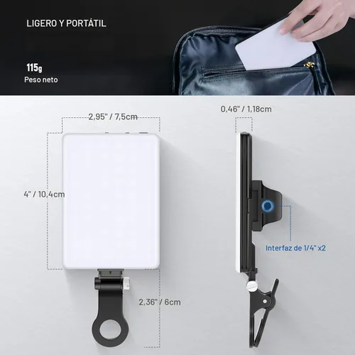 Miniatura 8 de NEEWER Basics NL-60AI - Luz para selfie para teléfono con clip frontal y trasero, 60 LED 2000 mAh recargable CRI95+, 3 modos, iluminación de relleno