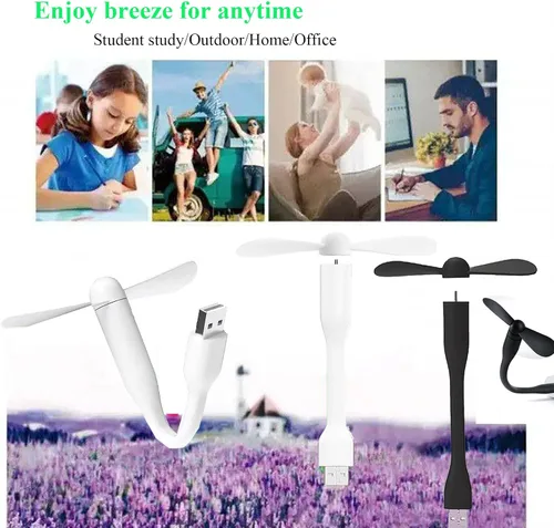 Miniatura 7 de Mini ventilador USB, ventilador de bolsillo portátil alimentado por USB-A, enfriador pequeño, funcionamiento silencioso, para oficina en casa, Negro