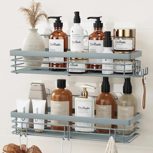 Miniatura 15 de Orimade Organizador de ducha con 5 ganchos para colgar maquinilla de afeitar y esponja, estante de ducha adhesivo, cesta de almacenamiento de baño