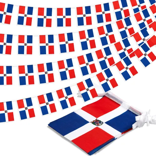Bandera de cuerda de la República Dominicana, pequeña mini bandera de la República Dominicana, bandera de escarapela, decoración nacional del país