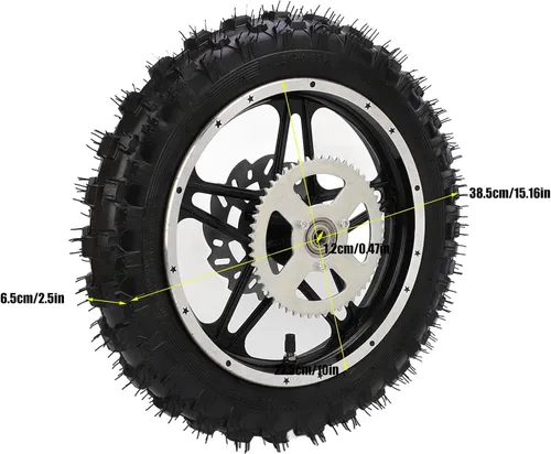 Miniatura 6 de Rueda de freno de disco para neumáticos traseros, rueda trasera de metal de goma 2.5‑10 con rueda dentada de disco y conjunto de neumáticos