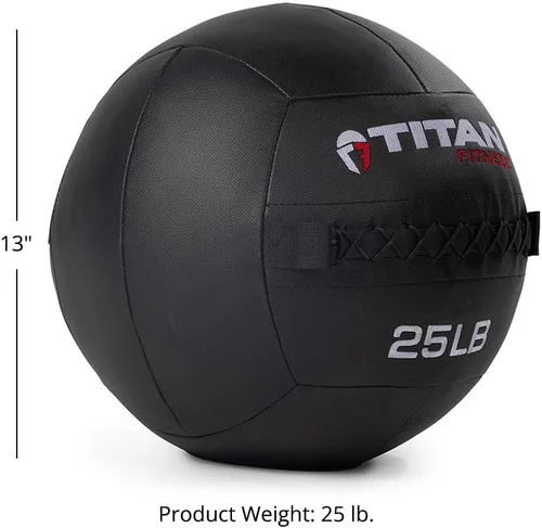 Miniatura 2 de Titan Fitness Bola de pared compuesta de 25 libras, laminado de policompuesto suave, textura cruzada, agarre antideslizante, costuras apretadas