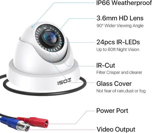 Miniatura 2 de ZOSI Paquete de 2 cámaras de seguridad HD 1080P de 2.0 MP, visión nocturna de 80 pies, cámaras domo CCTV para interiores y exteriores, para sistema