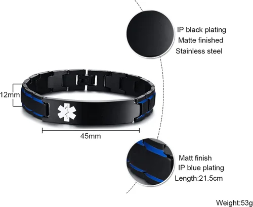 Miniatura 5 de VNOX Pulsera ajustable de acero inoxidable cepillado de 2 tonos con grabado personalizado gratis, identificación de alerta médica, unisex