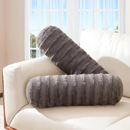 Miniatura 10 de Cheer Collection Almohadas cilíndricas de piel sintética – Almohadas cilíndricas decorativas suaves para cama o sofá, lavables a máquina, 8 x 24
