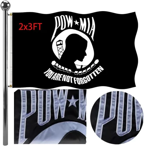 Miniatura 12 de Jayus Banderas militares Pow Mia de doble cara de 2 x 3 pulgadas para exteriores, nailon resistente 320D Pow You Are Not Forgotten Prisoner of War