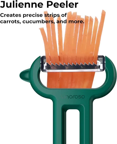 Miniatura 7 de Linoroso Juego de 3 peladores de verduras con pelador recto, pelador dentado y pelador en Y juliana, apto para lavavajillas, pelador de frutas Verde