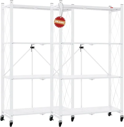 Miniatura 11 de DEANIC Estantes de almacenamiento plegables de 4 niveles con ruedas, estantería de gran capacidad, estante de alambre de metal independiente, Negro